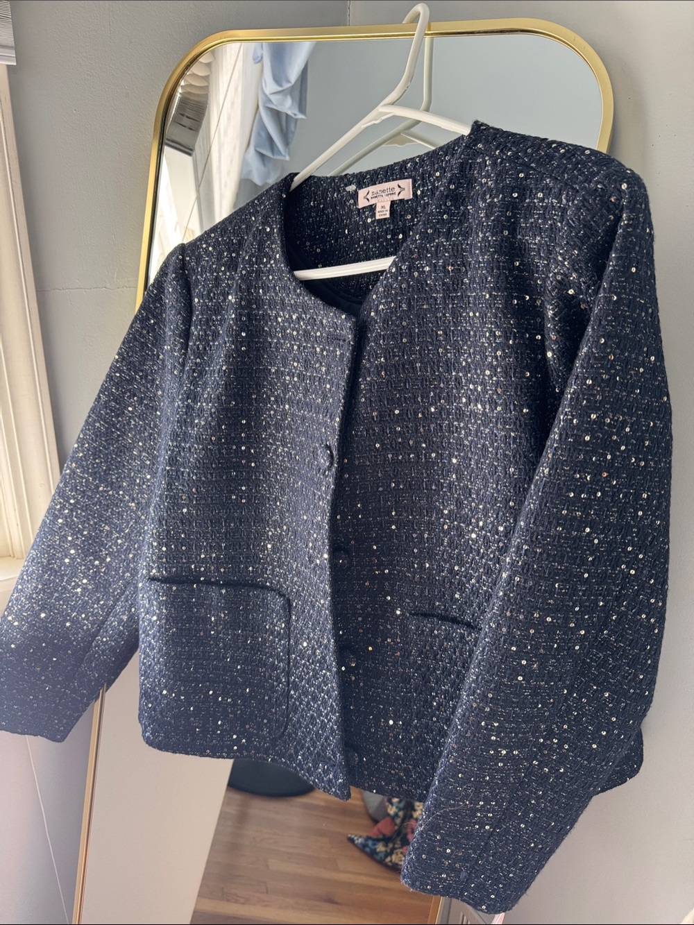 Nanette Lepore Navy Tweed Sparkle Cropped Blazer